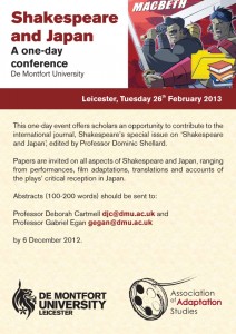 Shakespeare and Japan Conference. De Montfort University, February 2013.